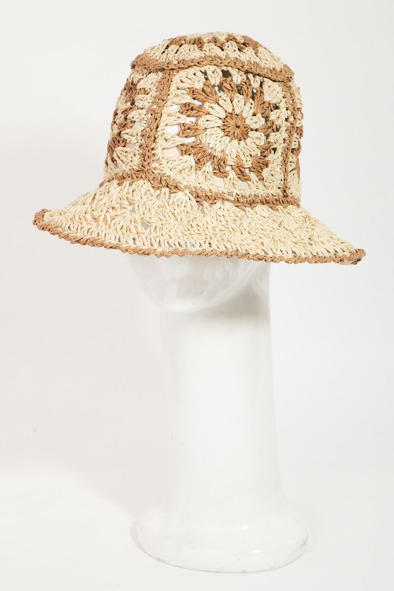 Fame Contrast Geometric Wide Brim Hat