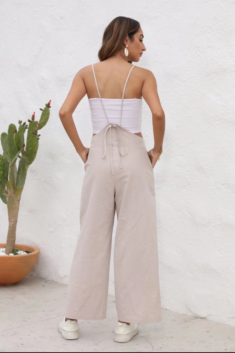 Tie Back Sleeveless Wide Leg Jumpsuit